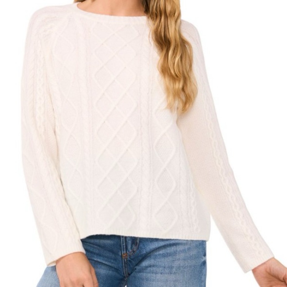 Women’s Extra Large Crewneck Antique White Textured Cable Knit Sweater NWT